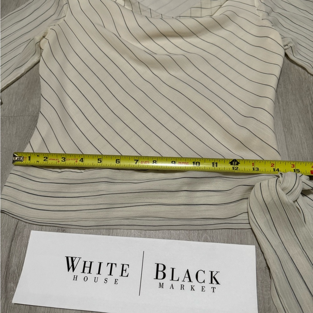 White House Black Market Off White Long Sleeve Top Sheer Sleeves Waist Tie - XS - Picture 6 of 12